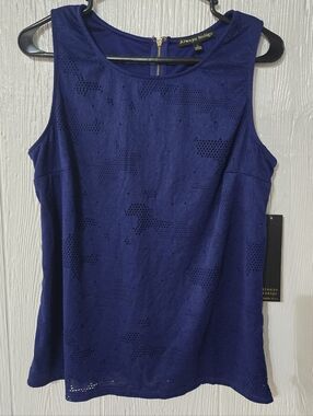 ALWAYS INDIGO Blue Shimmer Floral Lace Sleeveless Lined Top Large NWT